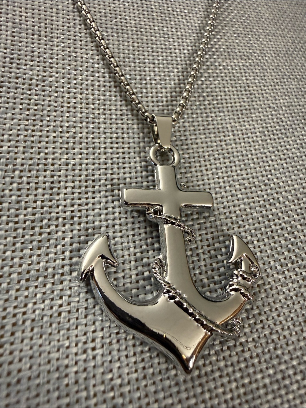 Silver Tone Anchor Necklace Nautical Rope Pendant Unisex
